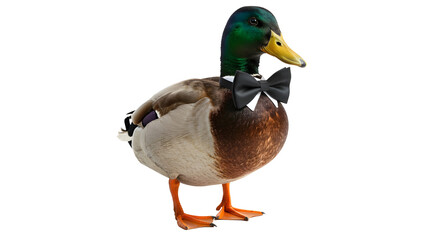 Obraz premium Duck wearing a bow tie isolated PNG with Transparent Background