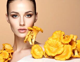 Woman and Mushrooms for Beauty.