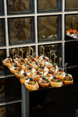 Canapes with Olives and Cheese at Banquet