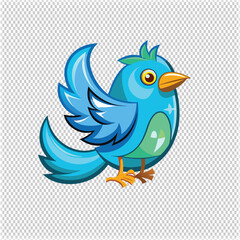 Cute Blue Bird Cartoon Illustration , Bird Character Clipart