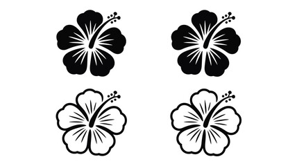 Obraz premium Four Black and White Hibiscus Flower Icons on White Background symbol tropical