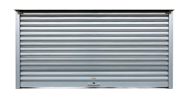 Closed silver metal rolling shutter door isolated PNG with Transparent Background