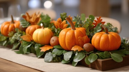 Vibrant Autumn Table Decor Featuring Pumpkins, Colorful Leaves, and Natural Accents for Festive Gatherings and Seasonal Celebrations