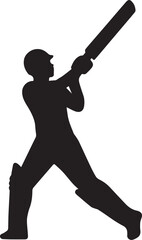 "Cricket Batsman Silhouette in Batting Pose – Sports Vector Illustration"