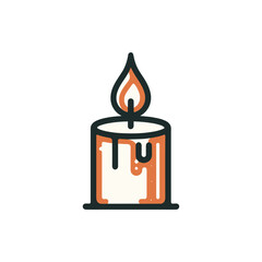 A lit candle with melting wax, set against a plain background, creating a warm ambiance