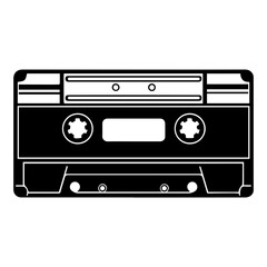 Illustration of a black and white audio cassette tape with intricate design and rounded corners style