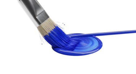 Paintbrush applying blue paint, abstract swirl design, creative art background, artistic texture, vibrant color, studio shot