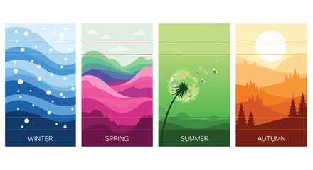 Four seasons abstract landscapes vertical mobile wallpaper art collection vector