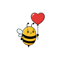 Fototapeta premium Sweet cartoon bee with a heart balloon for Valentine's Day, adorable insect character bringing love and joy for kids' designs and cute illustrations