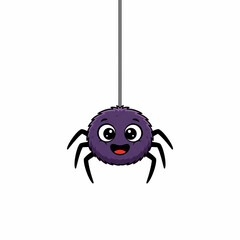 Adorable cartoon spider joyfully dangling from a thread, perfect for Halloween and children's themes