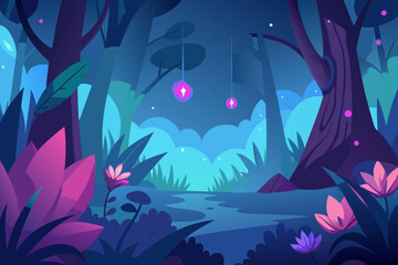 Fototapeta premium Fantasy Glowing Floral Forest Background