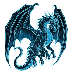 Blue-black mythical dragon, fantasy power, guardian emblem, RPG artwork, epic legend, mystic wings, premium dark aesthetic