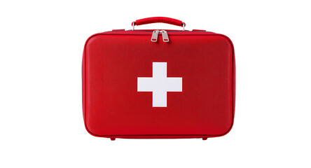 Obraz premium Red First Aid Kit Bag, Medical Emergency Supplies Case, Healthcare Travel Box, Portable Aid Container