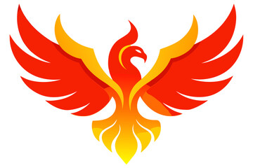Fiery phoenix bird with spread wings, a symbol of rebirth