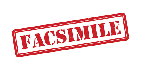 Facsimile red rubber stamp. Facsimile Grunge design with dust scratches.
Facsimile sign, logo, badge, icon, sticker, label, emblem, stamp, symbol isolated illustration.