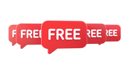 Red Speech Bubbles with FREE Text, 3D Render, Marketing, Promotion, Offer, Sale, Discount, Freebie, Cost-Free, No Charge, Affordable, Value, Bargain, Deal, Bonus, Giveaway, Advertising, Online, D