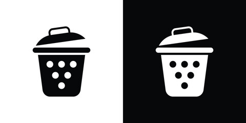 Black and white trash can icons side by side