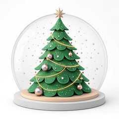 Festive 3D Christmas Tree Snow Globe with Lights and Ornaments