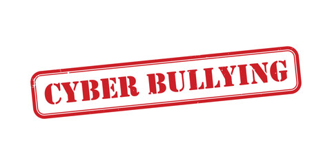 Red distressed rubber stamp with the words cyber bullying in bold red letters on a white background symbolizing online harassment and digital abuse