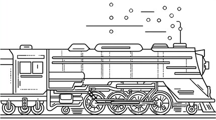 Line art drawing of a steam locomotive