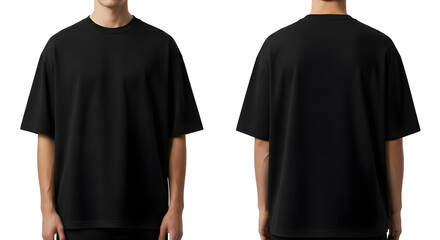 Black Oversized Plain T-Shirt Mockup, Front and Back Views, Isolated on White Background, AI-Generated Image