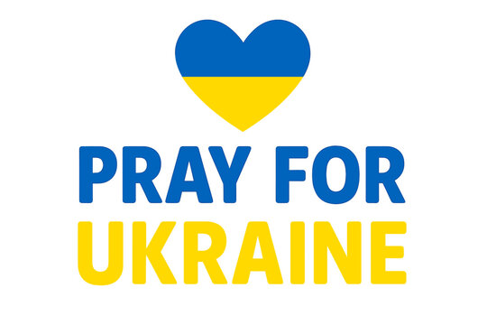 Pray for Ukraine message with heart in Ukrainian flag colors, peace and support concept, stop war between Russia and Ukraine, solidarity symbol, vector illustration