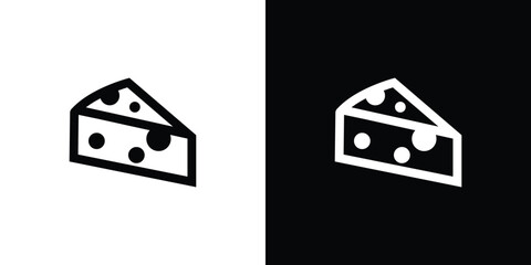 Simple outline cheese slice icon in white and black