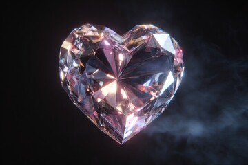 Fototapeta premium crystal heart glowing softly in black background, cinematic luxury Valentine aesthetic 