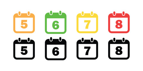 Colorful and black calendar icons showing numbers five through eight
