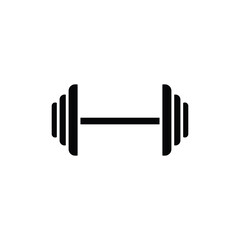 Simple black silhouette of a barbell on a white background