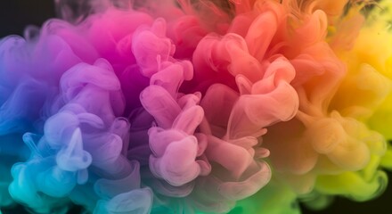 Obraz premium Vibrant rainbow colored smoke swirling and exploding in a dark environment, abstract art