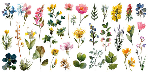 Obraz premium Watercolor Flowers & Foliage Set – Isolated Elements