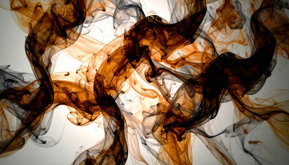 Translucent Smoke Ribbons – Amber and Charcoal Abstract on White