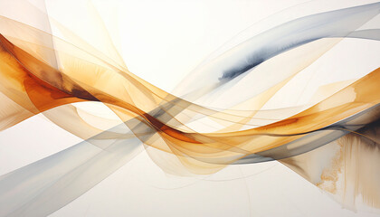 Translucent Silk Ribbons – Minimal Amber and Gray Waves on White