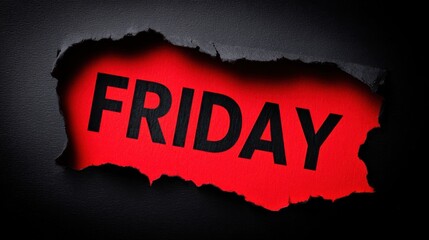 Top View of Vivid Red Torn Paper Revealing Bold Text for Friday