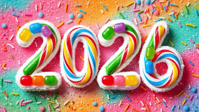 Festive 2026 Numbers Made of Candy Canes and Gumdrops
