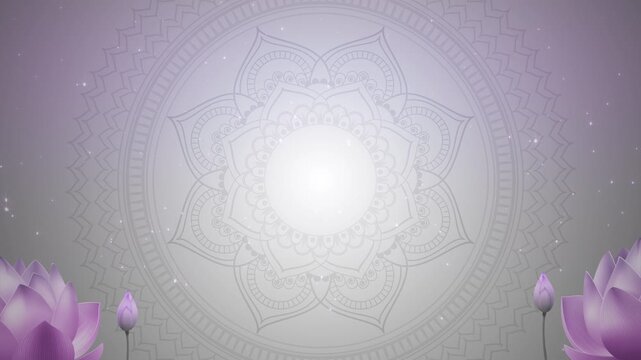 Grey Mandala with Lotus Flowers and Sparkling Particles for Diwali, Navratri, and Durga Puja
