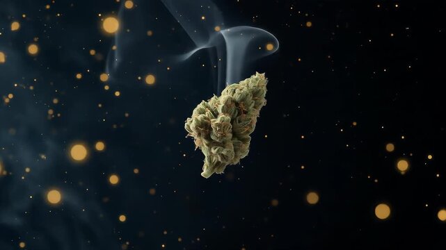 Ethereal Herb, A Mesmerizing Visual of Cannabis Flower with Rising Smoke, Isolated