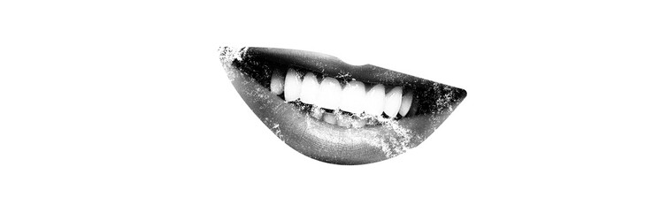Black and white grange set of female lips stickers, Woman's mouth black