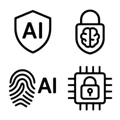 Artificial intelligence security and privacy concept icons set.