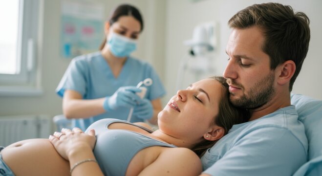 Partner Assisted Delivery with couple in maternity room during labor  