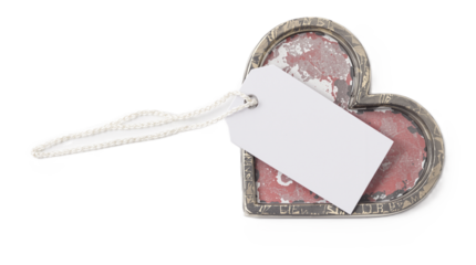 Key shaped heart with blank tag isolated on white cut out PNG 