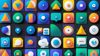 Bold and Dynamic Grid of Abstract Geometric App Icons and UI Elements
