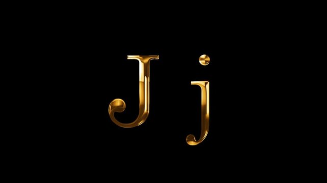 Golden letter J with transparent background, golden alphabet with alpha channel