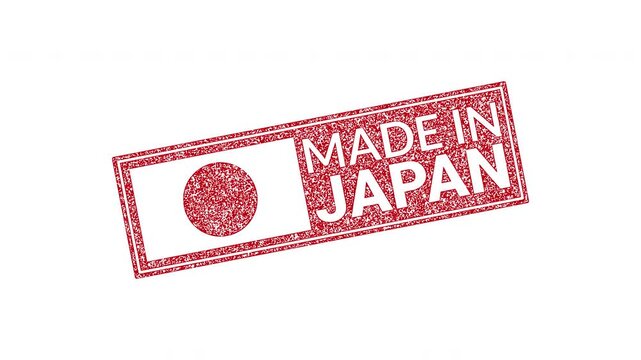 Red made in japan stamp animation , suitable for international product packaging, travel related designs, cultural blog posts