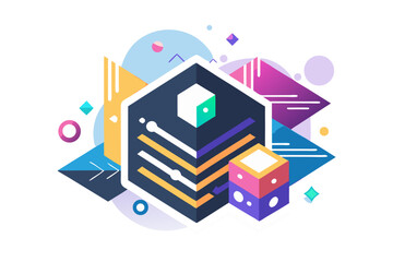 Creative 3D illustration showing software development, programming code windows, debugging tools, and colorful tech icons. Perfect for concepts related to coding, web development, app design, artifici