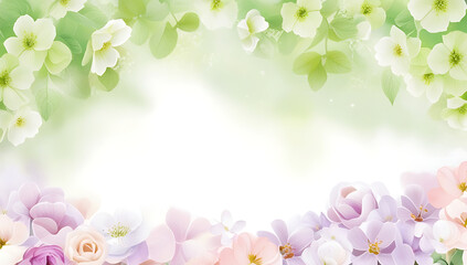 Spring floral gradient in fresh mint green with subtle pale yellow undertones fading softly to delicate soft lilac and gentle rose hues, airy and bright with an abundance of gentle light