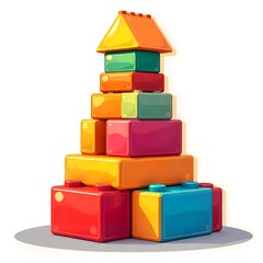 Fototapeta premium 3D Colorful Toy Building Blocks Clipart – Modular Shapes PNG Stickers