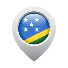 map pointer icon with glossy round flag of Solomon Islands