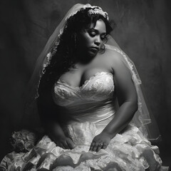 Black and white bridal portrait in lace gown with dramatic lighting